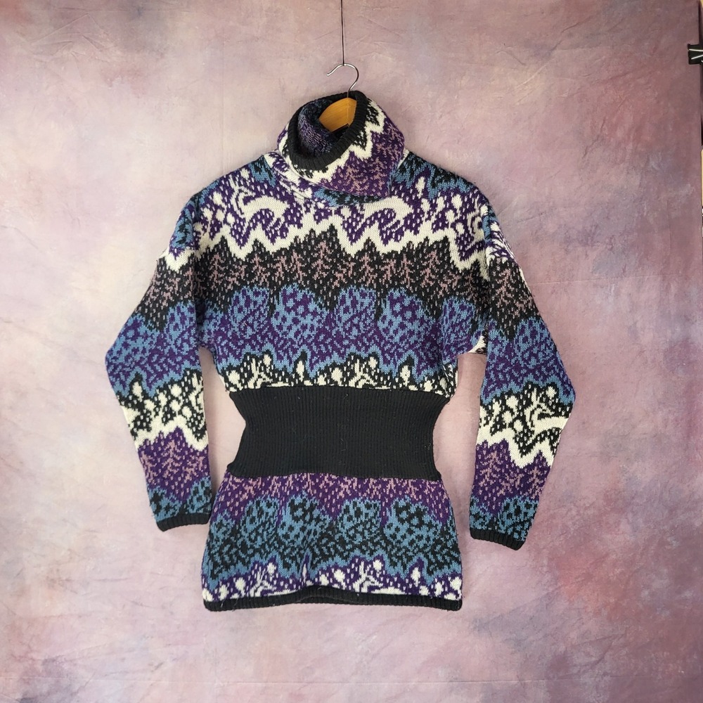 Vintage Missoni x Nordstrom 100% Wool Nordic Cowl Neck Cinched Waist Ski Sweater